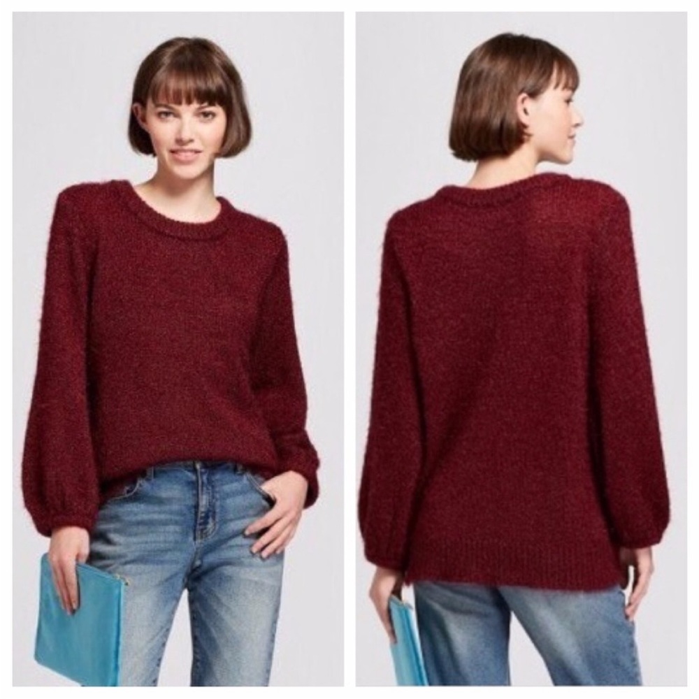 A New Day Fuzzy Bishop Sleeve Burgundy Sweater